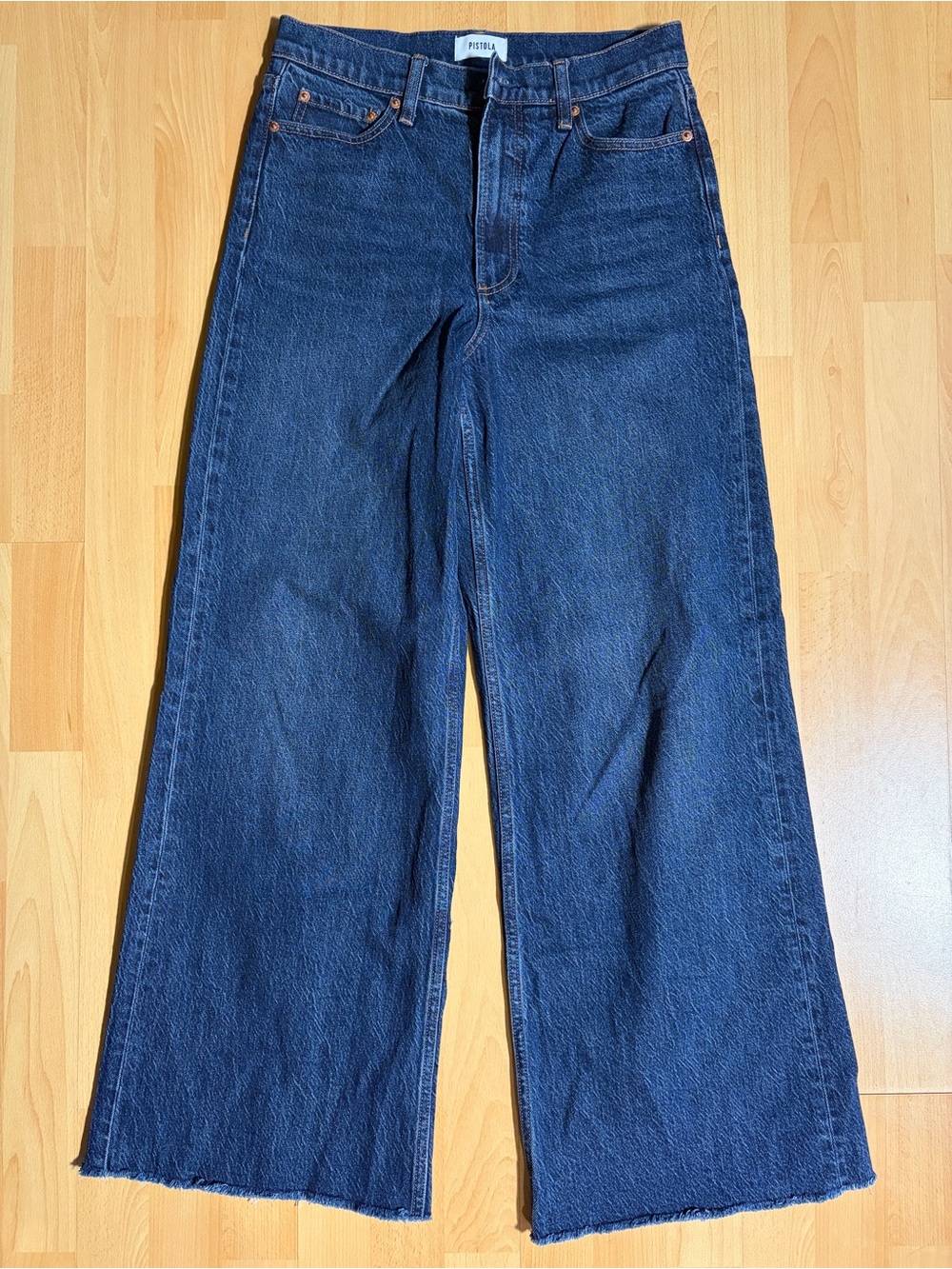 pistola Lana High Rise Wide Leg Jean Raw Hem Dark Blue Wash in Elevation 27 - Picture 3 of 11